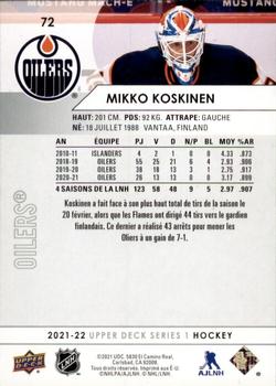 2021-22 Upper Deck - French #72 Mikko Koskinen Back