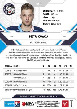 2021-22 SportZoo Tipsport ELH #019 Petr Kvaca Back