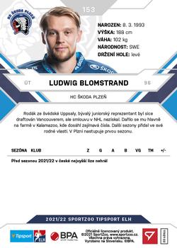 2021-22 SportZoo Tipsport ELH #153 Ludwig Blomstrand Back