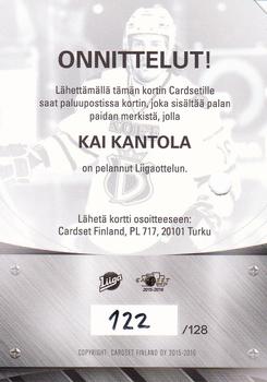 2015-16 Cardset Finland - Patch Series 1 Redemption #NNO Kai Kantola Back