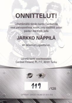 2015-16 Cardset Finland - Patch Series 1 Redemption #NNO Jarkko Näppilä Back