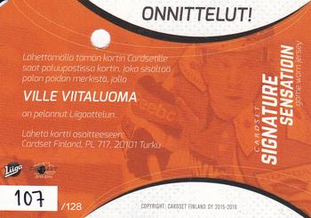 2015-16 Cardset Finland - Signature Sensations GWJ Series 1 Redemption #NNO Ville Viitaluoma Back
