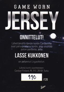 2017-18 Cardset Finland - Game Worn Jersey Redemptions (Series One) #NNO Lasse Kukkonen Back