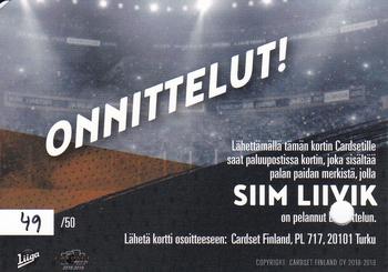 2018-19 Cardset Finland - Signature Sensation GWJ Series 2 Redemption #NNO Siim Liivik Back