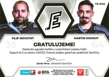 2021-22 SportZoo Tipsport ELH - Team Power Autographs #TS-KVA Filip Novotny / Martin Kohout Back