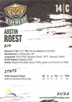 2021-22 Everett Silvertips (WHL) #NNO Austin Roest Back