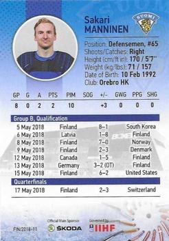 2018 BY Cards IIHF World Championship (Unlicensed) #FIN/2018-11 Sakari Manninen Back