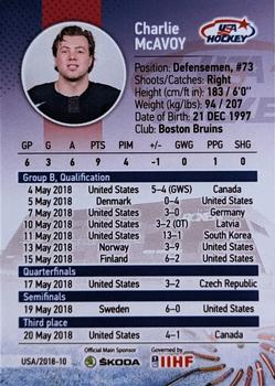 2018 BY Cards IIHF World Championship (Unlicensed) #USA/2018-10 Charlie McAvoy Back