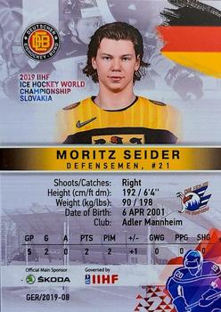 2019 BY Cards IIHF World Championship #GER/2019-08 Moritz Seider Back