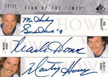 2003-04 SP Authentic - Sign of the Times 3 #SOT-GMM Gordie Howe / Mark Howe / Marty Howe Front