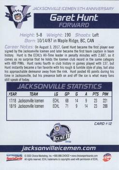 2021-22 Choice Jacksonville Icemen (ECHL) 5th Anniversary #12 Garet Hunt Back