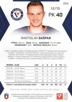 2021-22 SportZoo Tipos Extraliga - Gold #064 Rastislav Gaspar Back