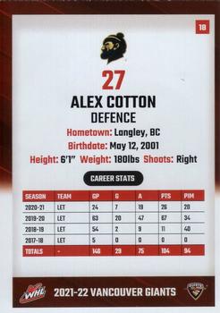 2021-22 Vancouver Giants (WHL) #18 Alex Cotton Back