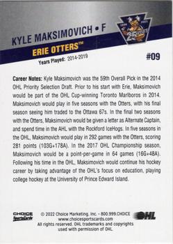 2021-22 Choice Erie Otters (OHL) 25th Anniversary #9 Kyle Maksimovich Back