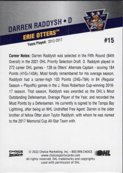 2021-22 Choice Erie Otters (OHL) 25th Anniversary #15 Darren Raddysh Back