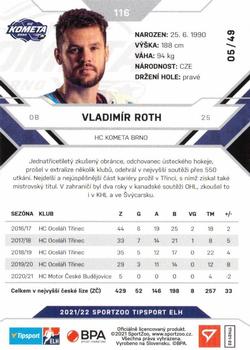 2021-22 SportZoo Tipsport ELH - Red #116 Vladimir Roth Back