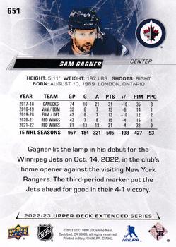 2022-23 Upper Deck #651 Sam Gagner Back