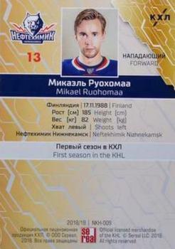 2018-19 Sereal KHL The 11th Season Collection - Red Folio #NKH-009 Mikael Ruohomaa Back