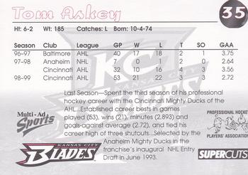 1999-00 Multi-Ad Kansas City Blades (IHL) #1 Tom Askey Back