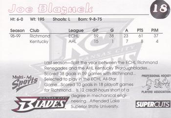 1999-00 Multi-Ad Kansas City Blades (IHL) #2 Joe Blaznek Back