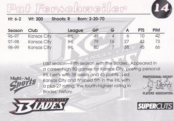 1999-00 Multi-Ad Kansas City Blades (IHL) #6 Pat Ferschweiler Back