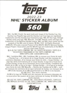 2022-23 Topps NHL Sticker Collection #560 Blake Wheeler Back