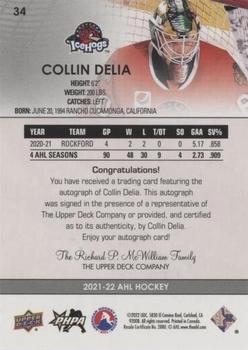 2021-22 Upper Deck AHL - Autographs #34 Collin Delia Back
