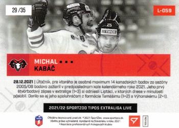 2021-22 SportZoo Live Tipos Extraliga #L-059 Michal Kabac Back