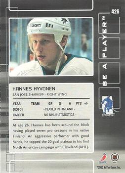 2001-02 Be a Player Update - 2001-02 Be A Player Memorabilia Update #426 Hannes Hyvonen Back