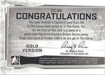 2015-16 In The Game Final Vault - 2013-14 In The Game Used - Captain C Gold (Blue Vault Stamp) #CC-05 Ray Bourque Back