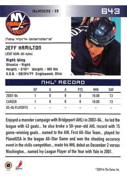 2003-04 Be A Player Update - 2003-04 In The Game Action Update #643 Jeff Hamilton Back