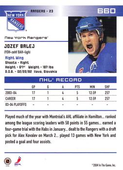 2003-04 Be A Player Update - 2003-04 In The Game Action Update #660 Jozef Balej Back