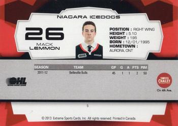 2012-13 Extreme Niagara IceDogs (OHL) Autographs #5 Mack Lemmon Back