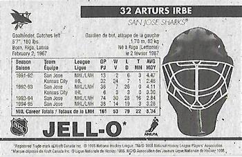 1995-96 Kraft - Jell-O Gelatin Crease Keepers Mini Size #NNO Arturs Irbe  Back