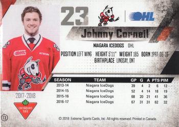 2017-18 Extreme Niagara IceDogs (OHL) Autographs #13 Johnny Corneil Back