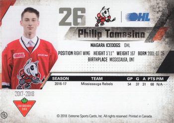 2017-18 Extreme Niagara IceDogs (OHL) Autographs #15 Philip Tomasino Back