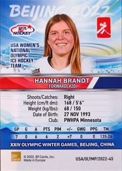 2022 BY Cards Beijing Olympics (Unlicensed) #USA/OLYMP/2022-45 Hannah Brandt Back