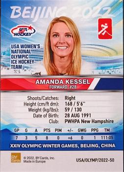 2022 BY Cards Beijing Olympics (Unlicensed) #USA/OLYMP/2022-50 Amanda Kessel Back