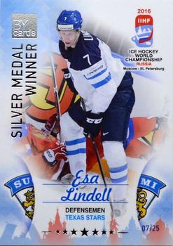 2016 BY Cards IIHF World Championship (Unlicensed) - Silver Medal Winner #FIN-L07 Esa Lindell Front
