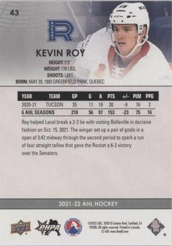 2021-22 Upper Deck AHL - Blue #43 Kevin Roy Back