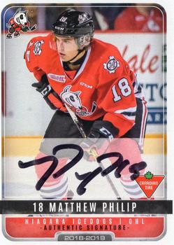 2018-19 Extreme Niagara IceDogs (OHL) Autographs #10 Matthew Philip Front