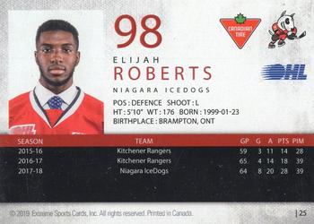 2018-19 Extreme Niagara IceDogs (OHL) Autographs #25 Elijah Roberts Back