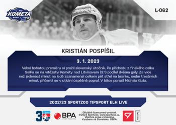 2022-23 SportZoo Live Tipsport ELH #L-062 Kristian Pospisil Back