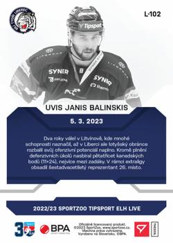 2022-23 SportZoo Live Tipsport ELH #L-102 Uvis Balinskis Back