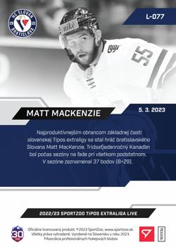 2022-23 SportZoo Live Tipos Extraliga #L-077 Matt MacKenzie Back