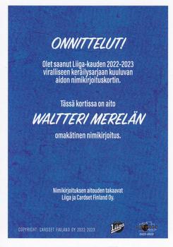 2022-23 Cardset Finland - Signature #NNO Waltteri Merelä Back