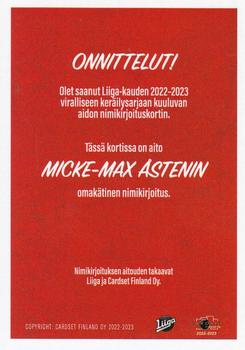 2022-23 Cardset Finland - Signature #NNO Micke-Max Åsten Back