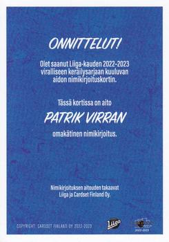 2022-23 Cardset Finland - Signature Limited Edition #NNO Patrik Virta Back