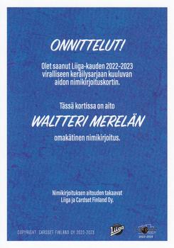 2022-23 Cardset Finland - Signature Limited Edition #NNO Waltteri Merelä Back