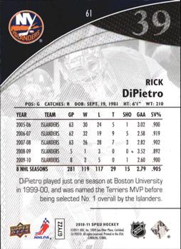2010-11 SP Game Used #61 Rick DiPietro  Back